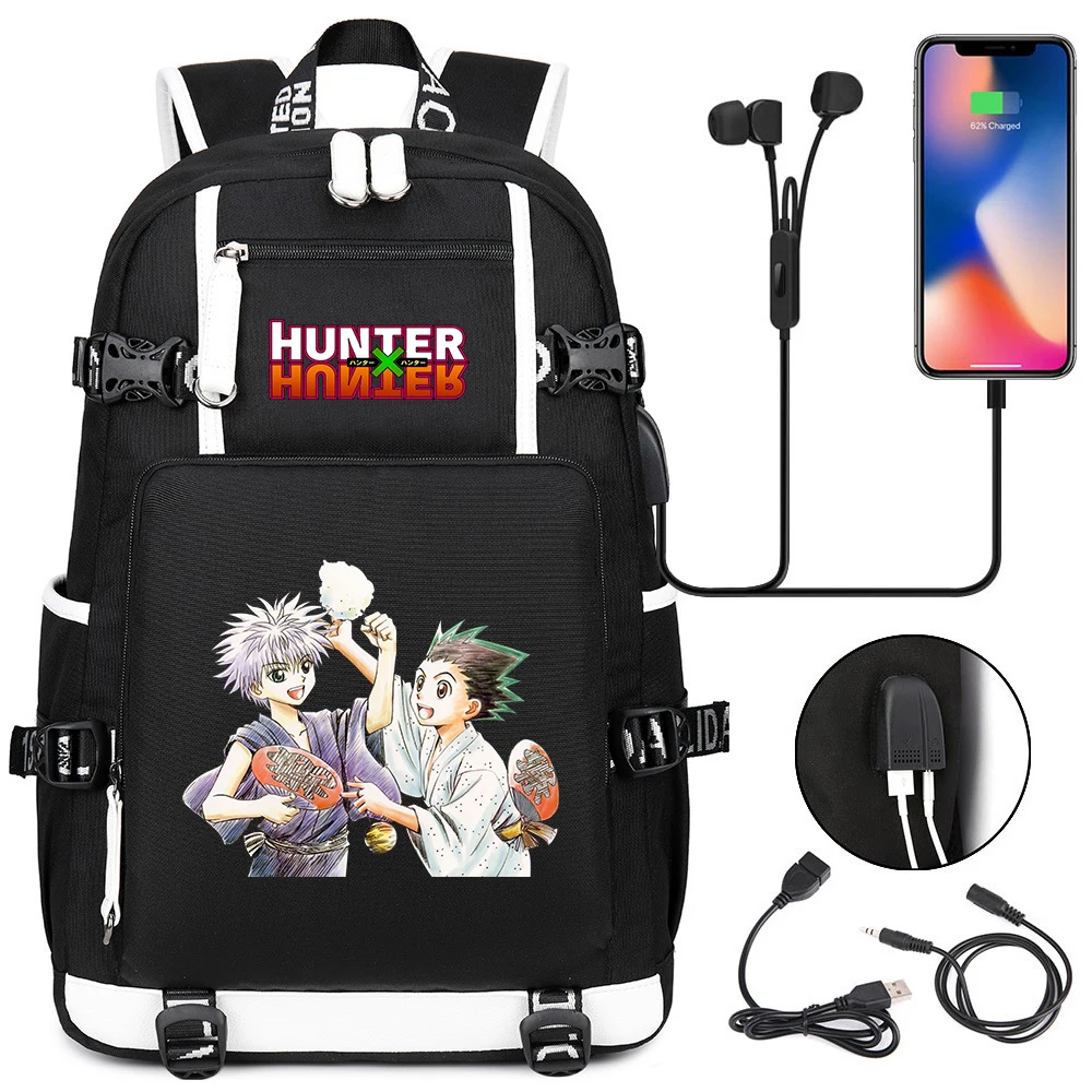 

Anime Hunter Hunter USB Charging Zip Backpack Student Cartoon Schoolbag Teenager Travel Laptop Bag High Capacity Casual Knapsack