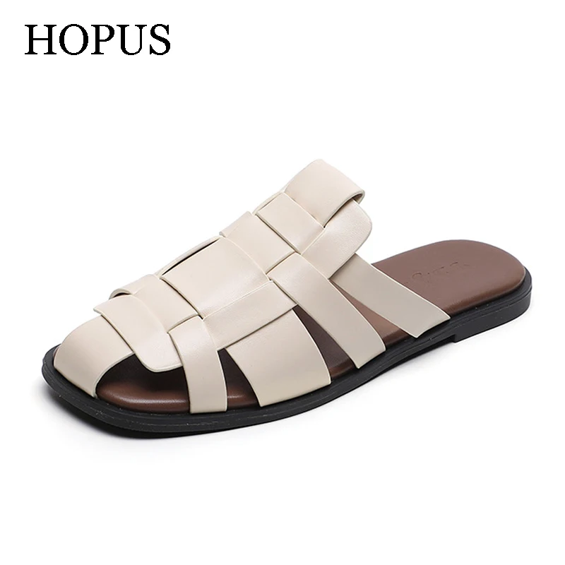 

HOPUS Women's Sandals New Fashion Plus Size Retro Shoes For Women 2022 Korean Style Slippers Outdoor Light Flats Comfortable