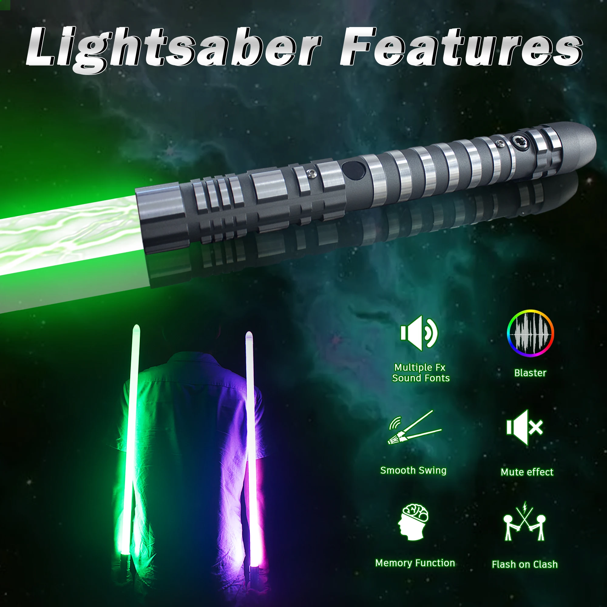 PHS Lightsaber Ghost Saber 3-режимный звуковой сигнал FX Duel и перезаряжаемый металлический