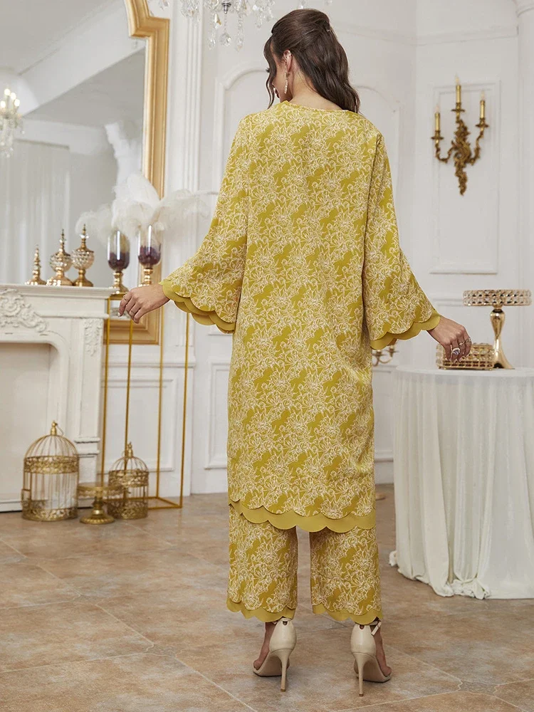 Осеннее марокканское платье мусульманский женский комплект Абая из 2 предметов