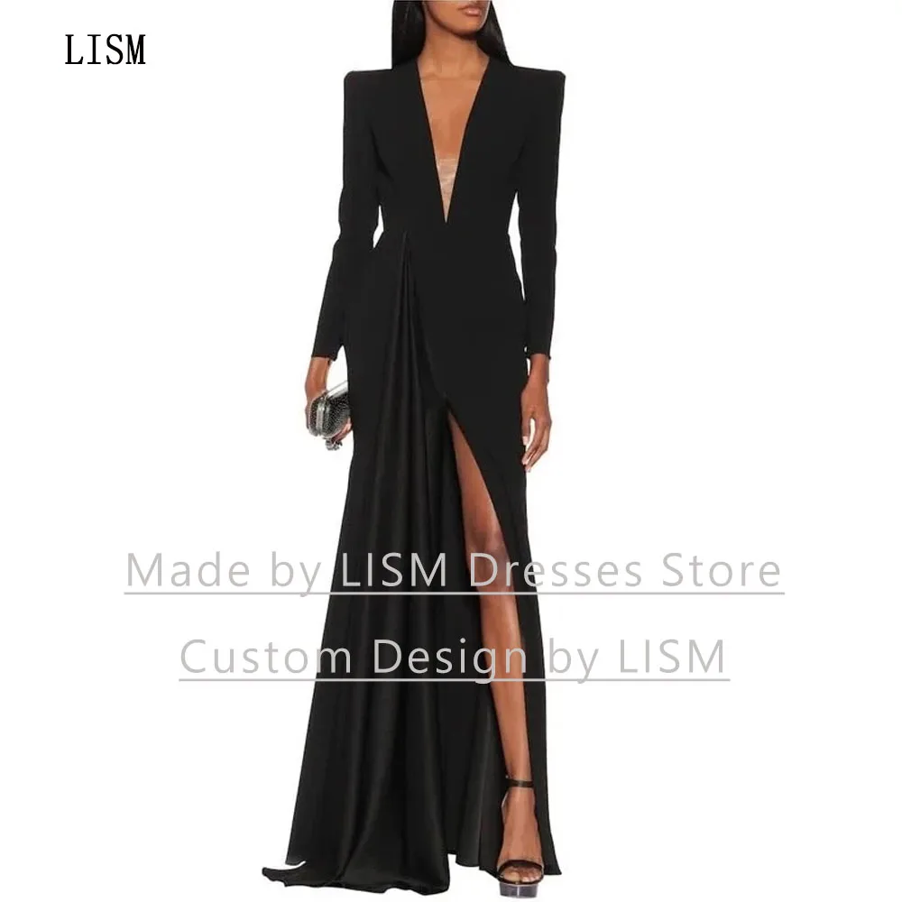 

Женское платье-футляр с V-образным вырезом, длинным рукавом и высоким разрезом