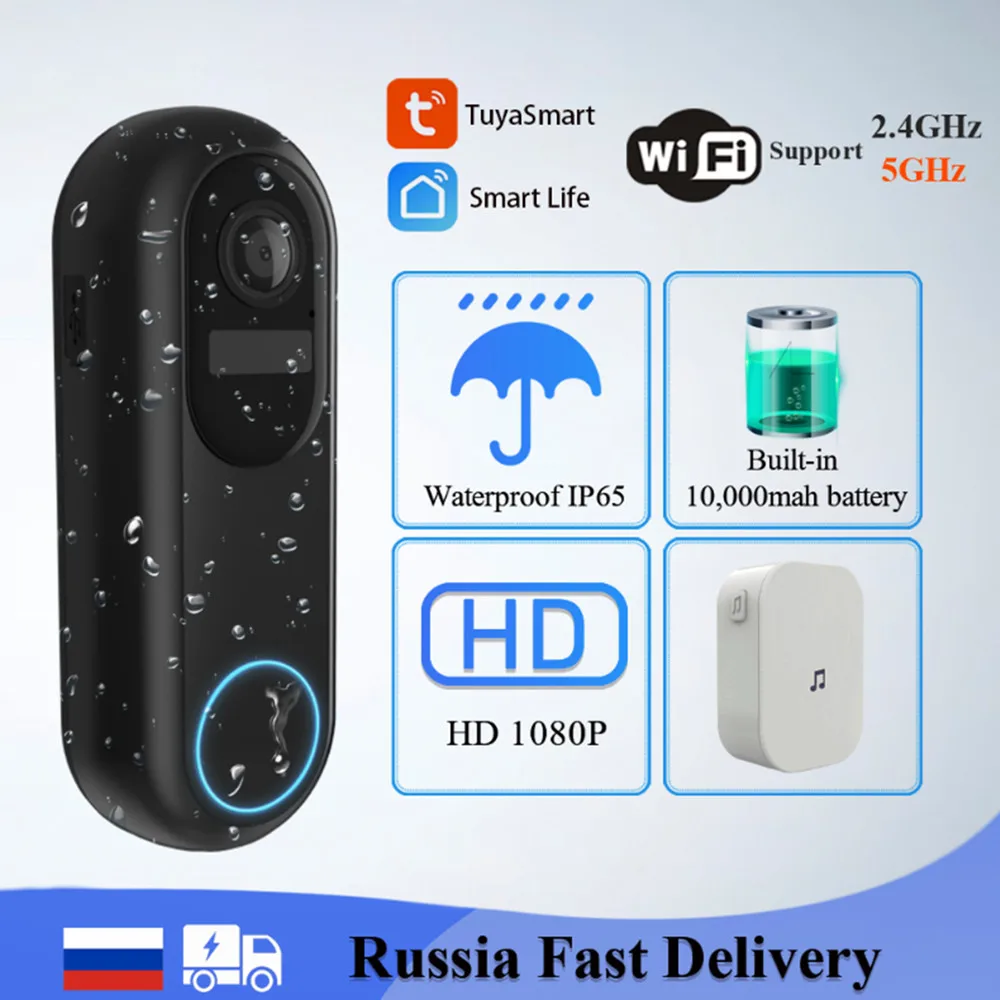 Smart doorbell with wifi camera Waterproof Night Vision Smart home Tuya wifi doorbell 1080P FHD Camera support 2.4GHz 5GHz WIFI