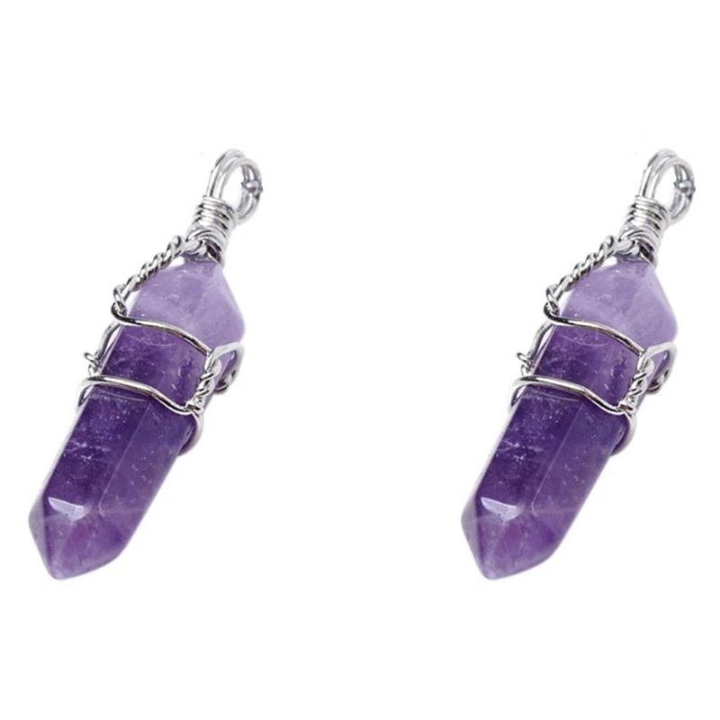 

2X Chic Crystal Bead Stone Pendant For Necklace Amethyst