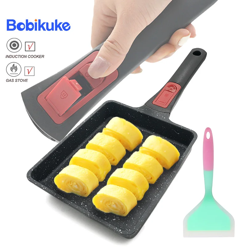 

Японская антипригарная искусственная рукоятка BOBIKUKE, Tamagoyaki сковородка для омлета, кухня, приготовление завтрака