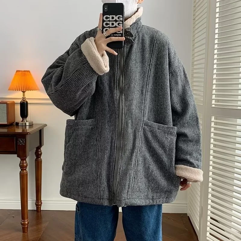 Winter Jacket Men Warm Fashion Retro Thicken Jacket Men Streetwear Korean Loose Thick Short Coat Mens Lamb Fur Jackets M-2XL