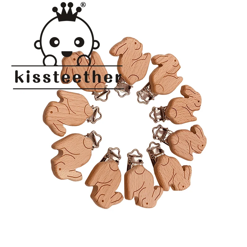 Kissteether Pacifier Clip 30pc Rabbit Shape Woodcut Custom Baby Wooden Pacifier Clip Baby Teether Neutral Surprise Gift