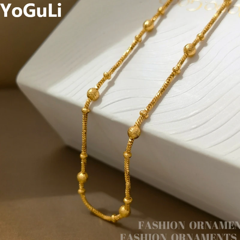 

Fashion Jewelry High Quality Brass One Layer Metal Bead Gold Color Chain Necklace For Women Girl Gift Simply Hot Sale