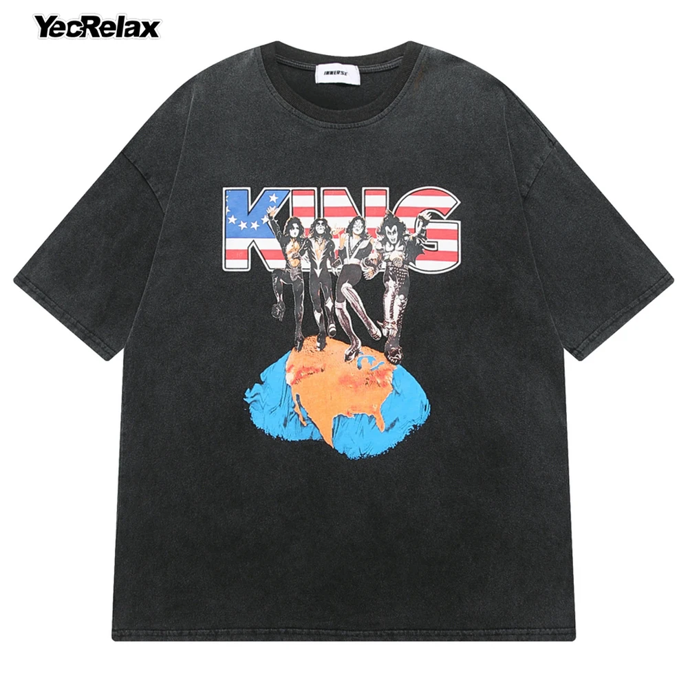 

Summer 340g Cotton Oversize T-shirt Men Cotton Rock Band Vintage Printed T Shirt Hip Hop Harajuku Tops Streetwear Retro T Shirt