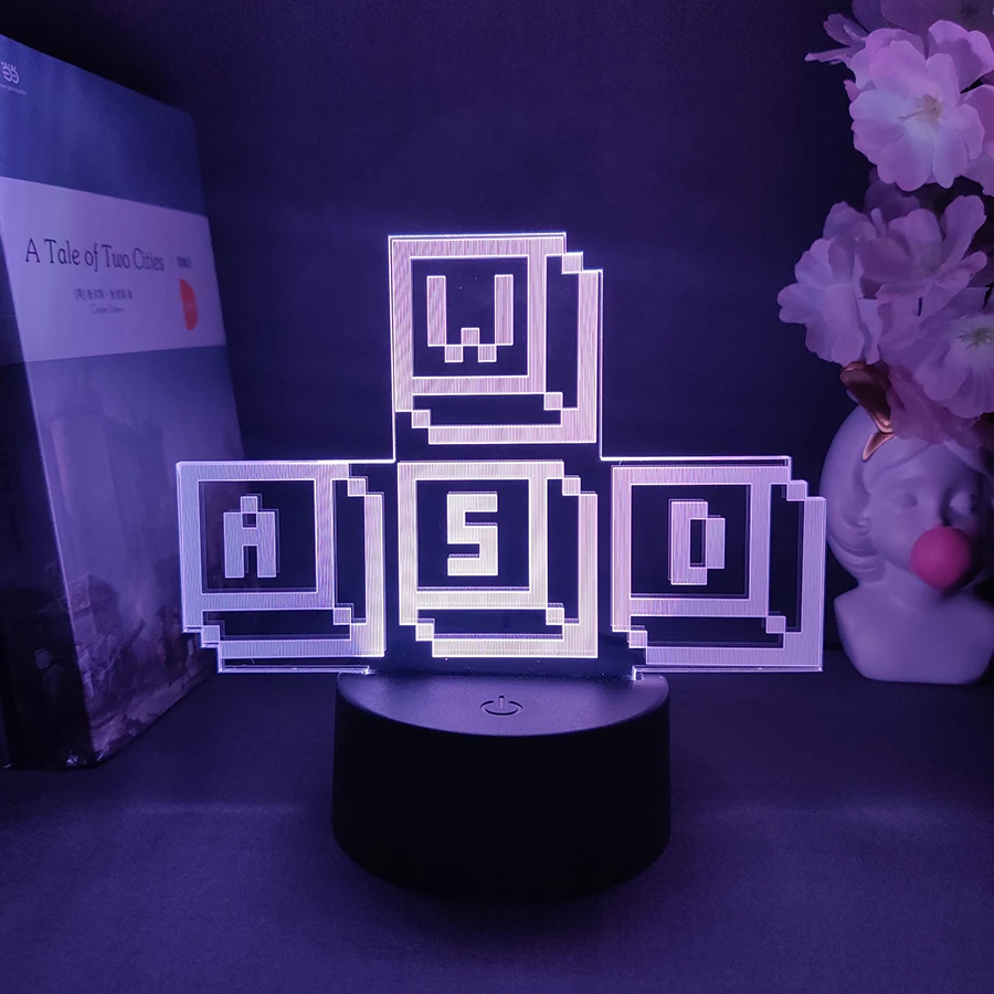 

WASD Sign Neon Effect Table Desktop Decorative Nightlight Gaming Keyboard Game Icon Keys Gamers Gift rgb Atmosphere Lamp