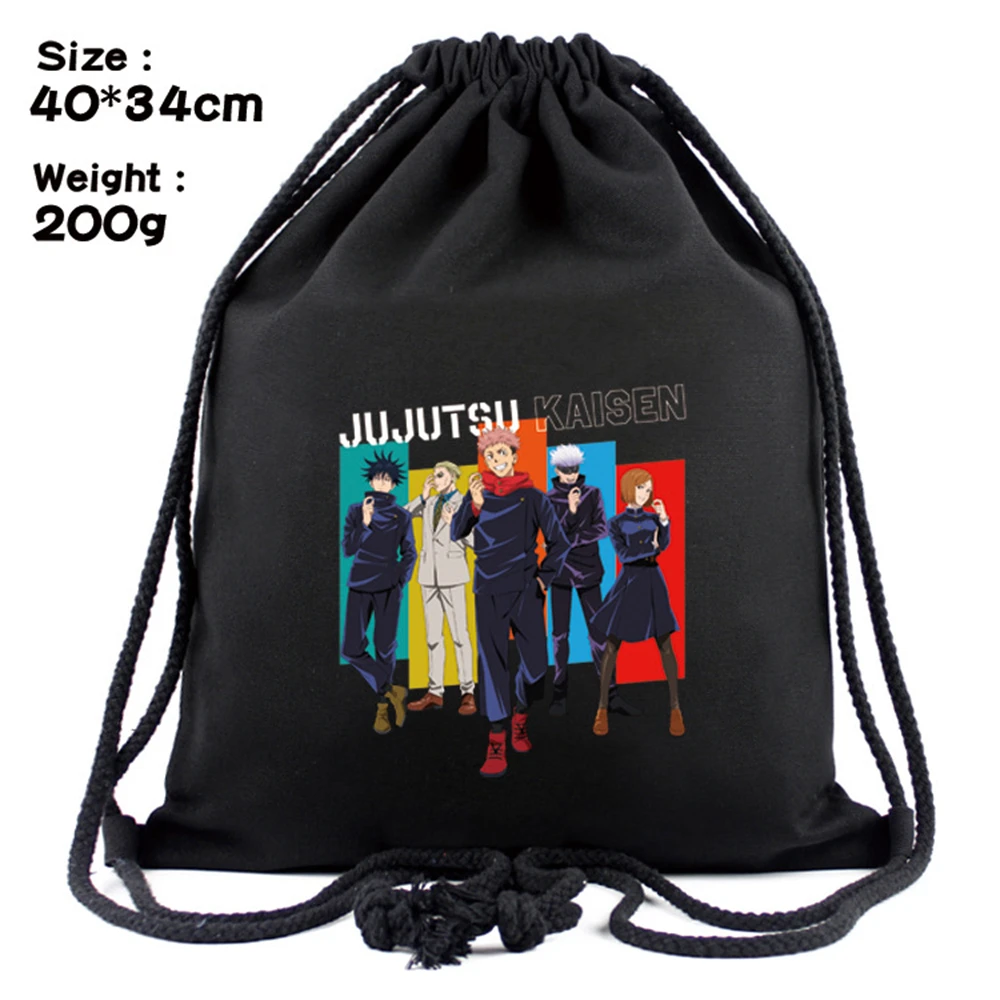 

Anime Jujutsu Kaisen Black Drawstring Bags Canvas Backpack Fashion Cosmetic Women Storage Bag Casual Shoes Pouch Beach Bag Gifts