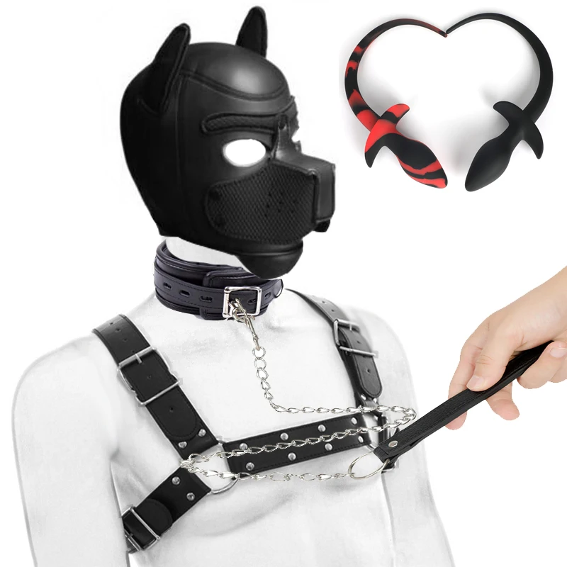 

Bdsm Toys Strap Dog Tail Plug Bdsm Pet Roleplay Set Puppy Play Dog Hood Mask Party Mask Male Chest Harness Pup Neck