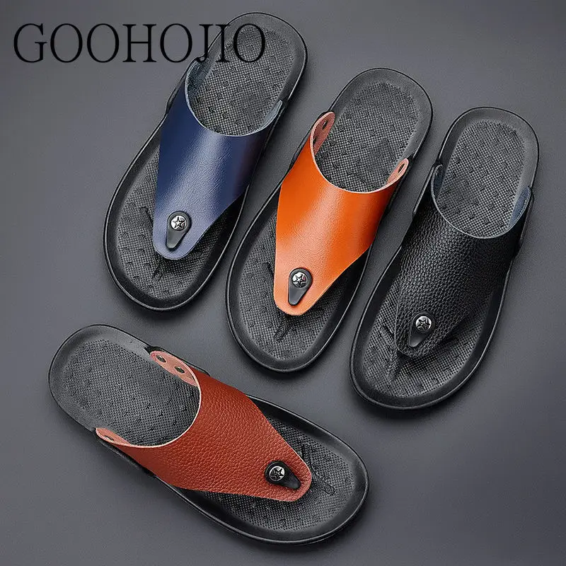 

Шлепанцы мужские из коровьей спилковой кожи, мягкие сандалии, без застежки, износостойкие, пляжные тапочки, летние