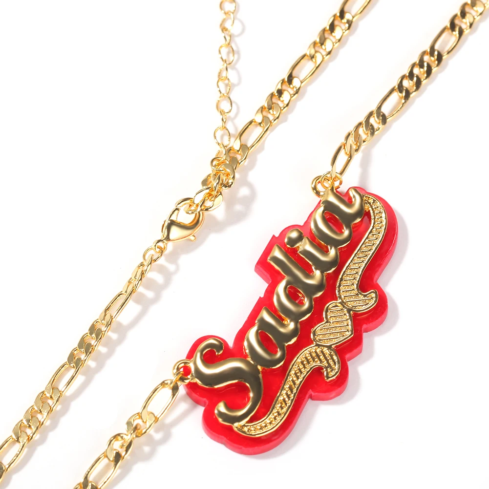 Uwin Glitter Letters Acrylic Personalized Name Necklace Stainless Steel Name Plate Customer Pendants Jewelry Accessories