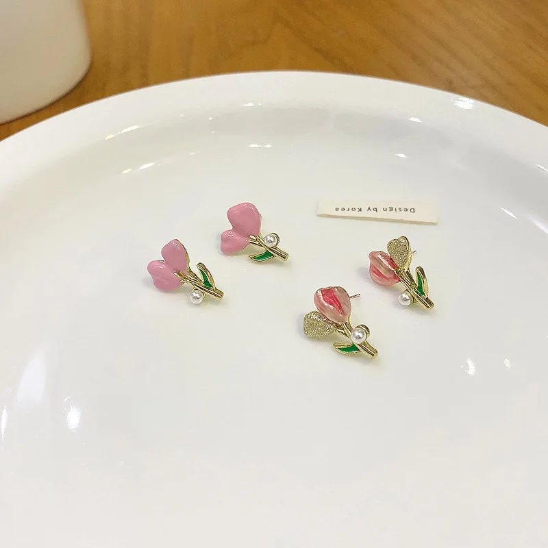

2023 New 925 Sterling Silver Needle Tulip Pink Spring Summer Autumn Small Fresh Earrings for Women Fashion Jewelry Gift