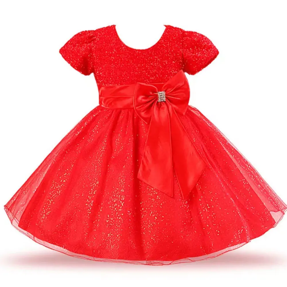 

Baby Girls Dress Mesh Tutu Short Sleeve Big Bow Princess Dresses Children's Party Wedding Formal Tulle Glistening Summer Clothes