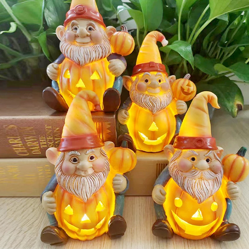 

Halloween Pumpkin Old Man Statue Garden Elf Decorative Figurines Ornaments Figurine Desk Decoration Home Decor Resin Decorated