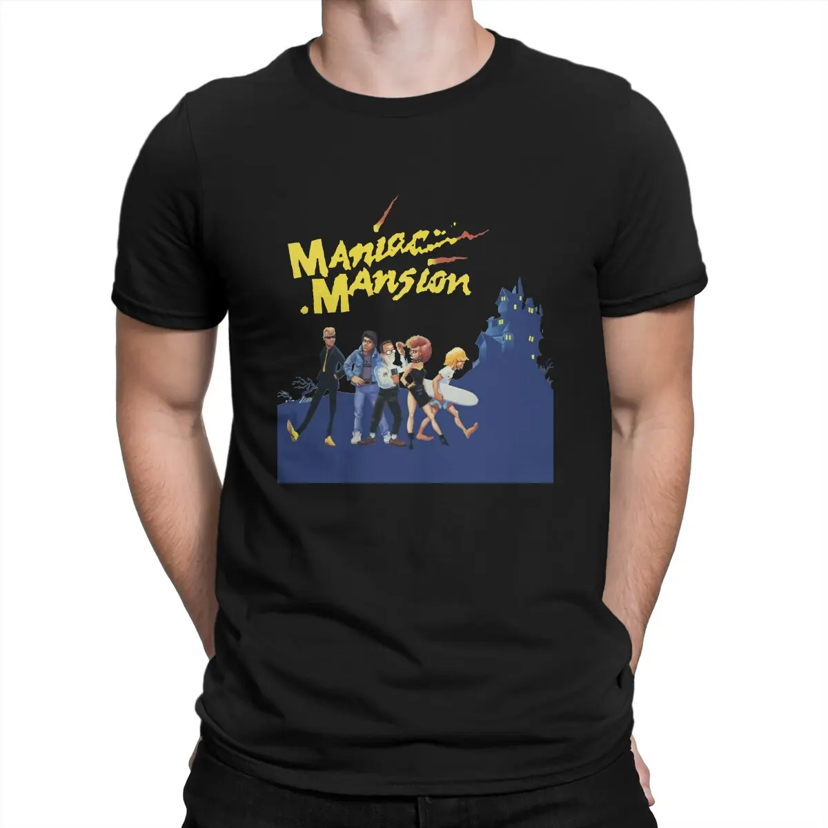 

Leisure Maniac Mansion T-Shirt for Men Crew Neck Cotton T Shirt Day Of The Tentacle Game Short Sleeve Tee Shirt 4XL 5XL Clothing