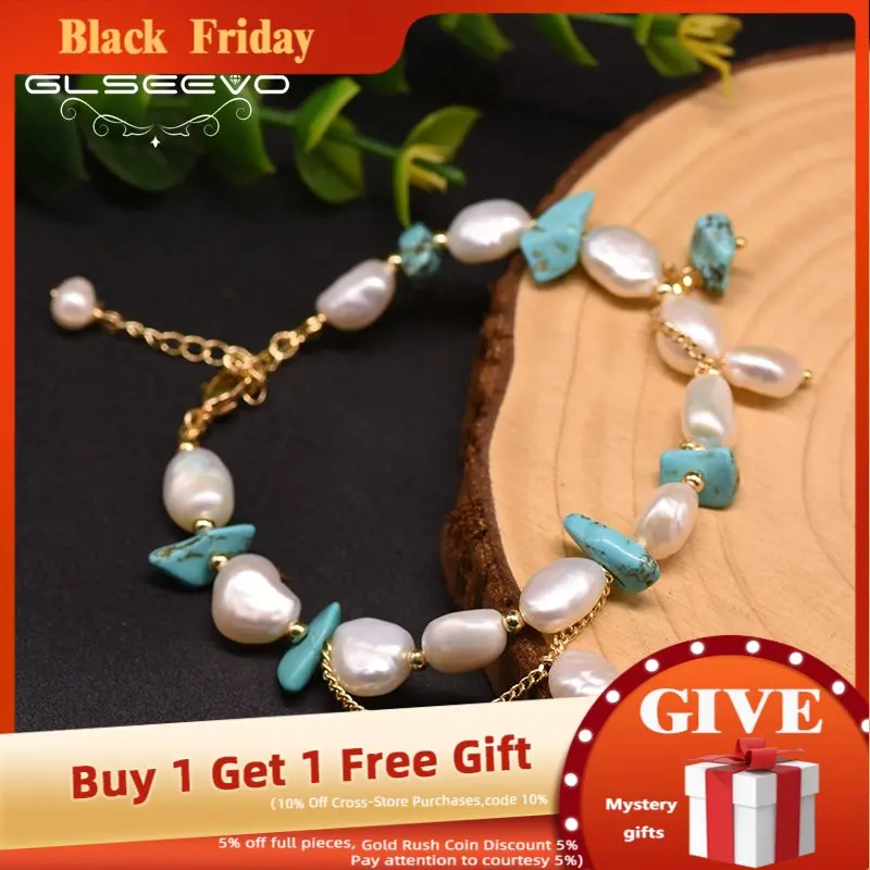 

GLSEEVO оригинальный дизайн ручной работы натуральный пресноводный жемчуг бирюзовый регулируемый браслет для женщин ювелирные изделия GB0920