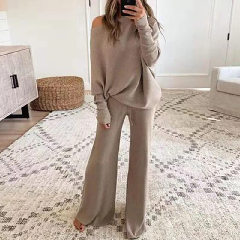 

Casual Women Long Pant Two Piece Sets Long Sleeve Pullover Blouses Tops And Wide Leg Pants Suit Fashion Autumn Loose Streetwear