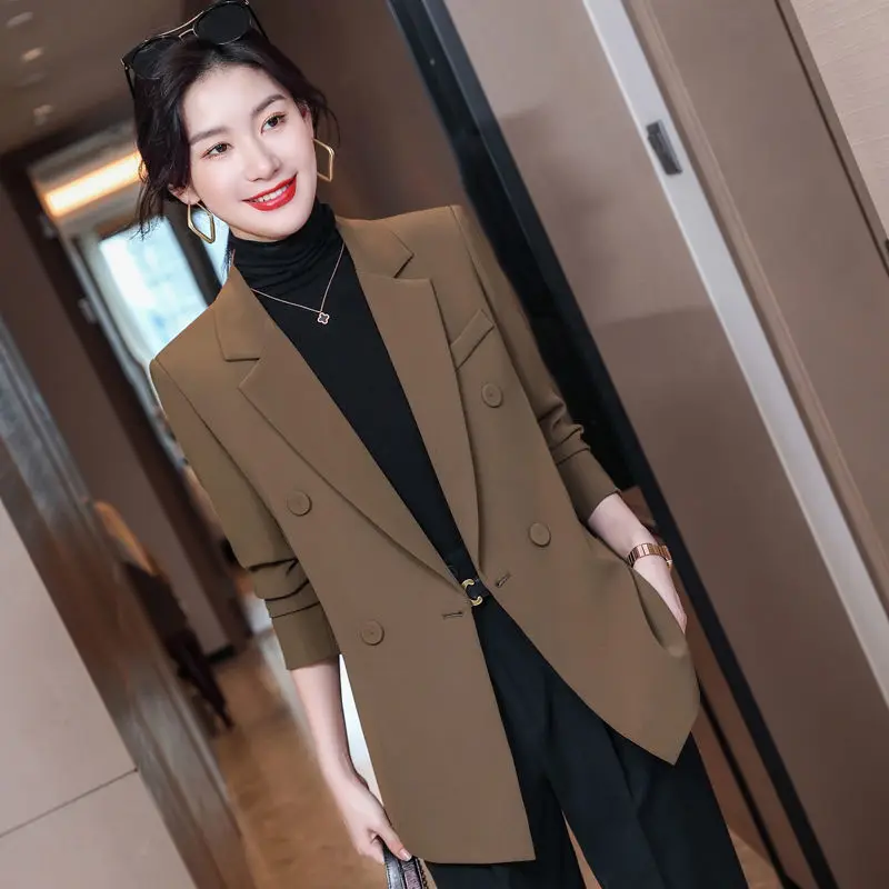 

Fashion Coffee Color Suit Jacket Women's Clothing Spring Autumn Blazers 2022 New Casual Suits Coats Office Lady Outerwear D1764