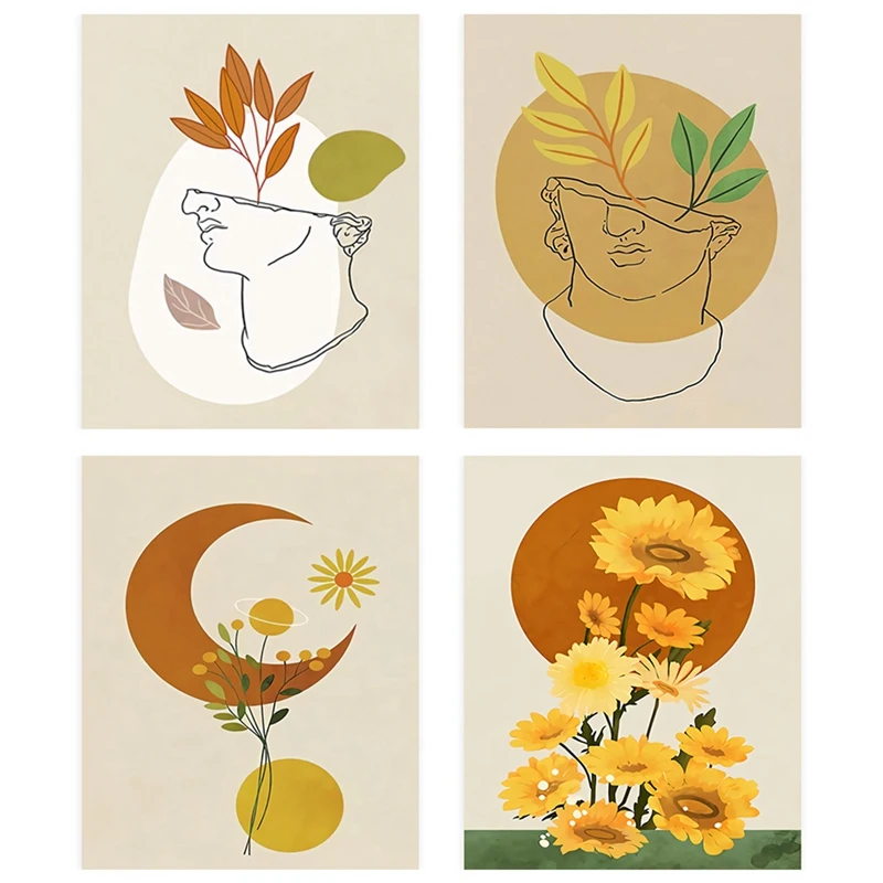 

4Pcs Wall Art Canvas Painting Sunflower Leaves Plant Nordic Posters And Prints Abstract Sculpture Wall Pictures Decor