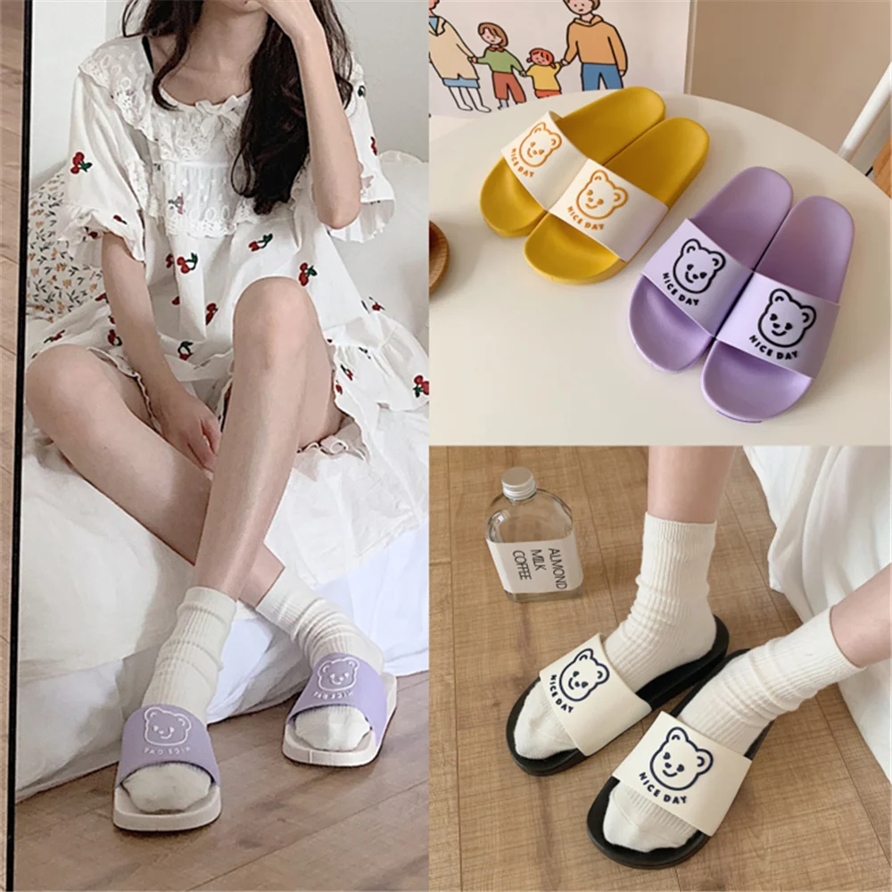 2023 Summer Women Slippers Bath Thick Platform Non-Slip Home Bear Cartoon Flip Flops Beach Sandals Ladies Slides Indoor Outdoor