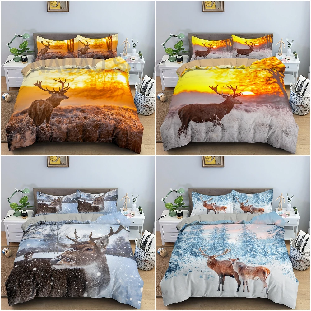 

Wild Animals Duvet Cover Set Full Size Deer Printed Bedding Set Wildlife Comforter Cover with Pillowcase Microfiber Quilt Cover