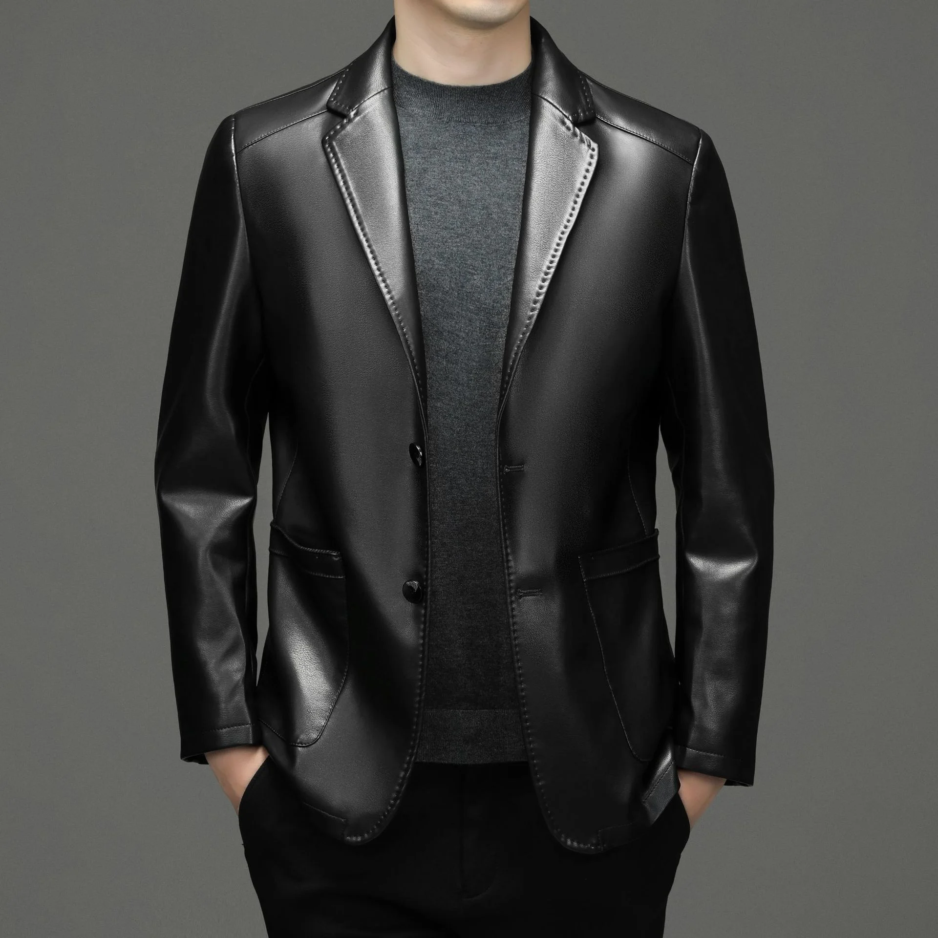 

Autumn New Leather 2023 Garment Sheepskin Slim fitting Korean casual suit Men's leather trend coat
