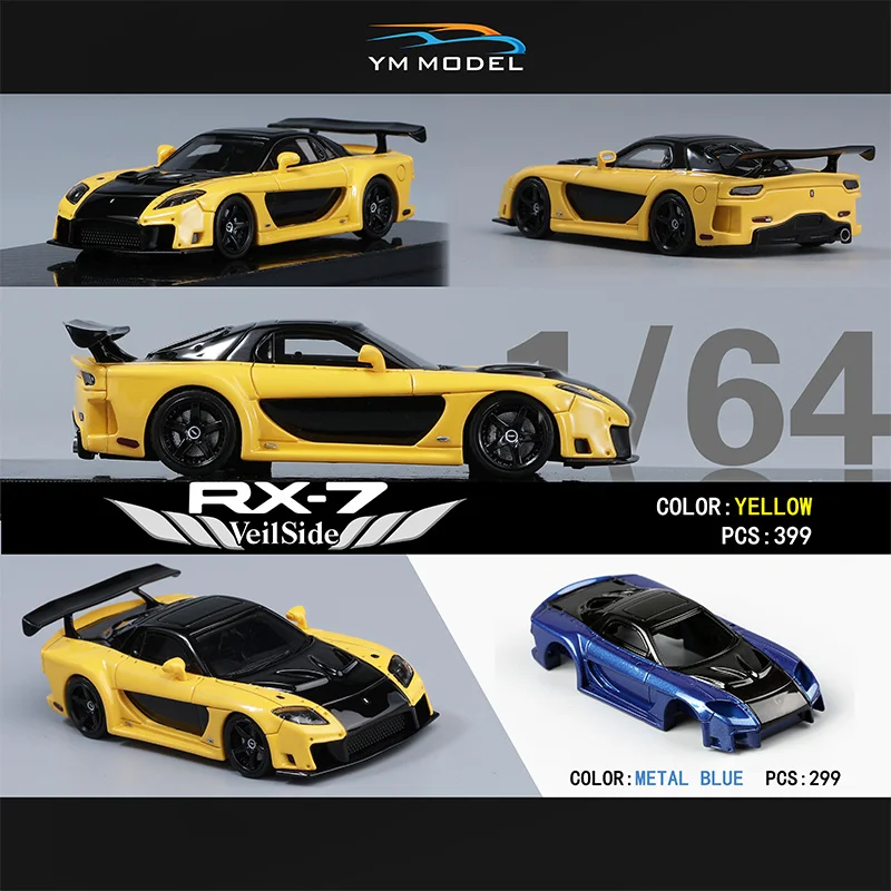

1:64 YM Yellow Black RX7 Veilside Resin Modified Version Diorama Collection Of Miniature Car Models Carros Toys for children
