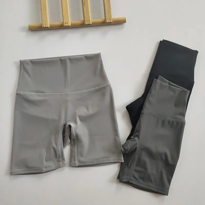 

New Summer Lycra Nude Sport Shorts Gym Jogging Running Shorts Women High Waist Lifting Push Up Tight Fitness Yoga Training Pant