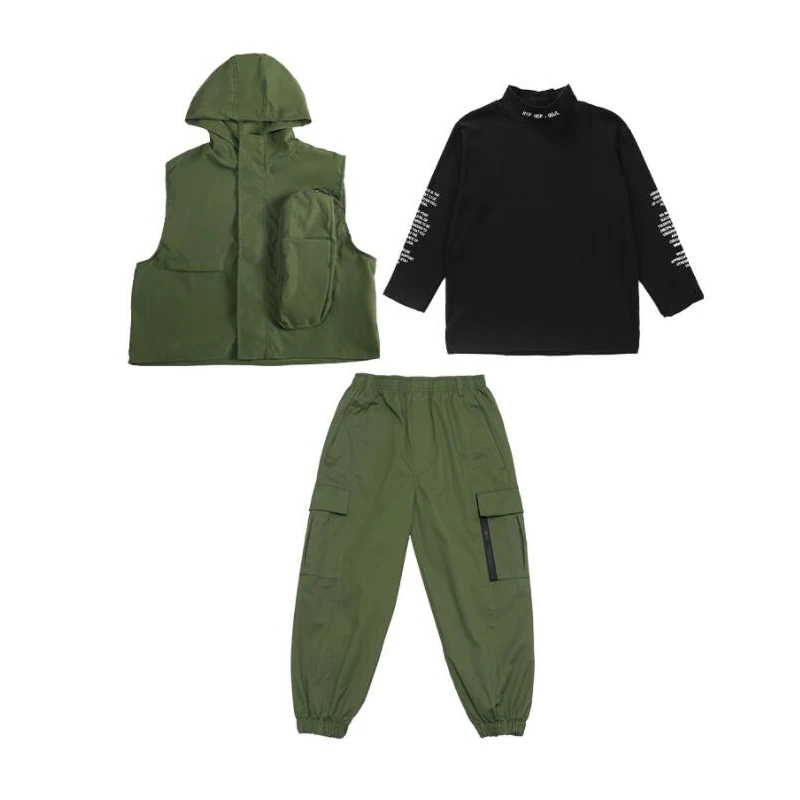 Детская одежда для бальных танцев в стиле хип-хоп куртка армейского зеленого
