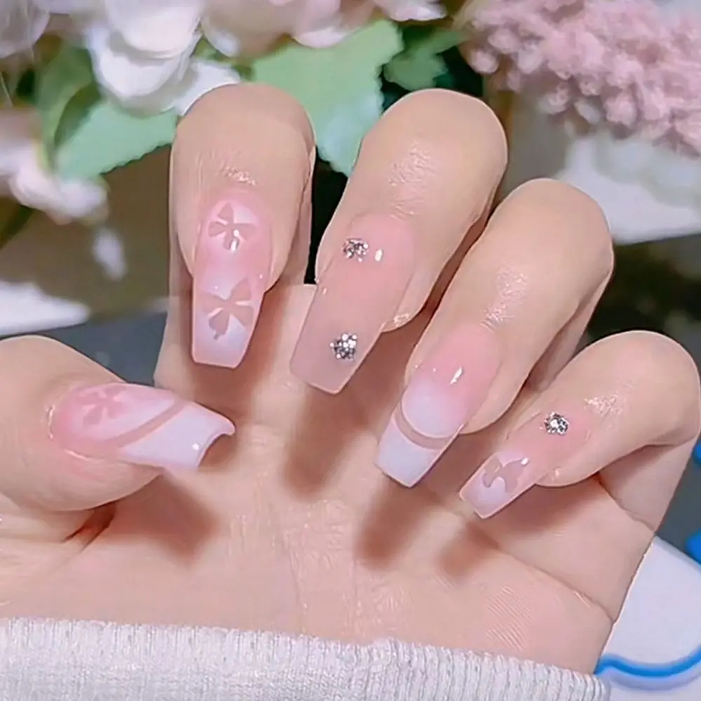 

Press On Nails Artificial Manicure Tool Full Cover Wearable Fake Nails Glitter Flower Star Coffin False Nails Nail Tips