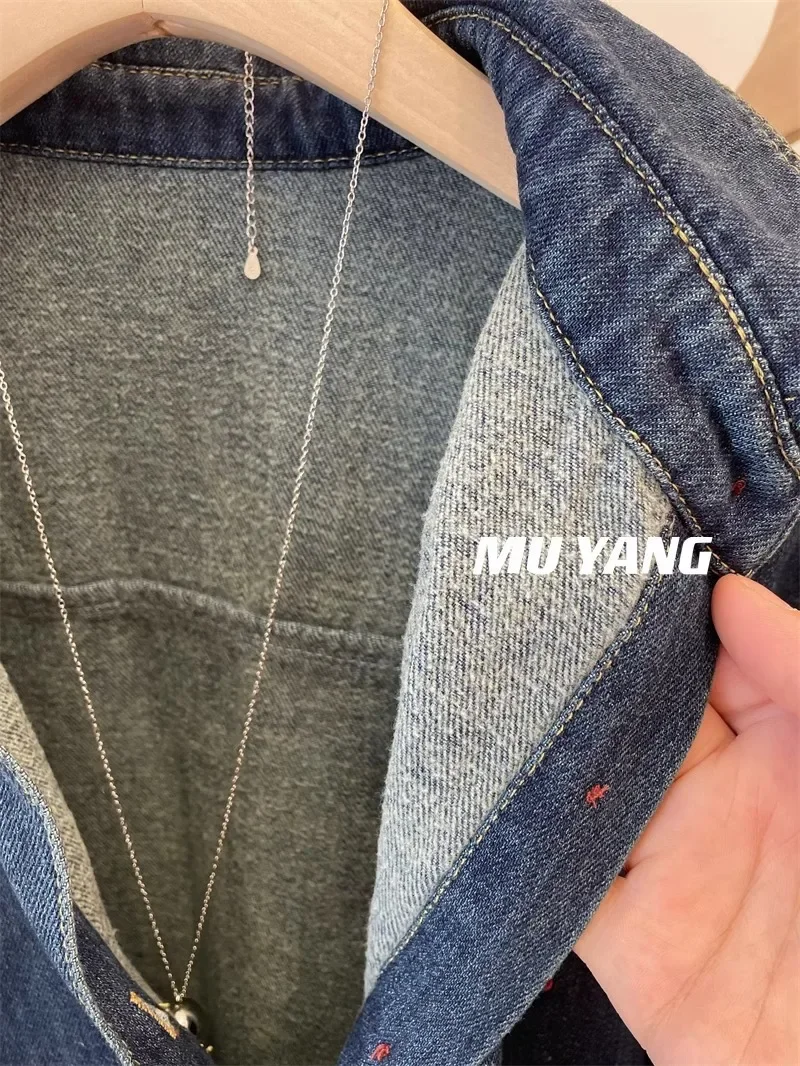 MUYANGdenim Control! Тонкий флисовый пуловер корейская красная рубашка с маленькими