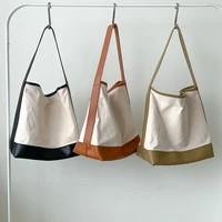 2022 canvas bag women new cotton canvas pu leather patchwork woman handbags canvas bag tote luxury korean middle shoulder bag