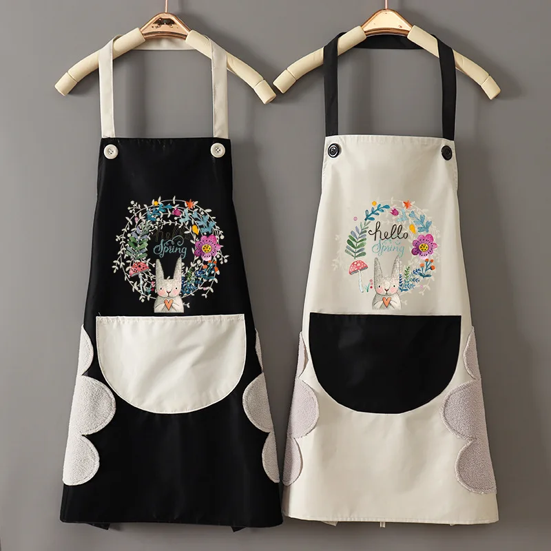 

Anti-oil Stain-free Hand Wipe Lovers Apron Oil-proof Easy To Clean Rabbit Kitchen Apron For Men Women Waterproof Anti-oil Pvc