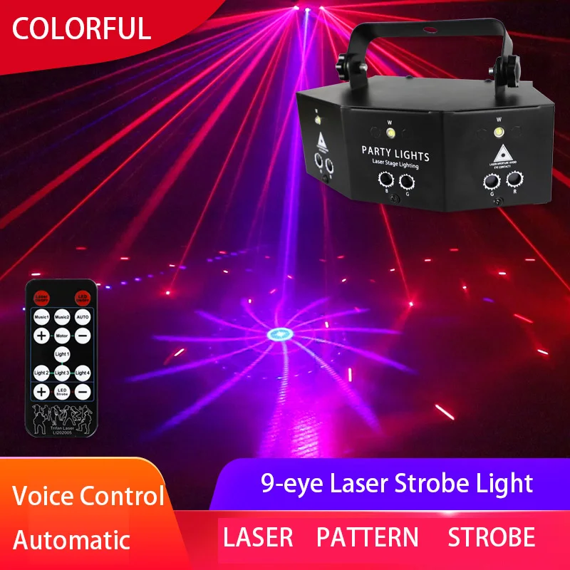 

KTV Flash Light 9-Eye Pattern Colorful Laser Atmosphere Beam LED Stage Lamp Party Disco DJ Laser Projection Light