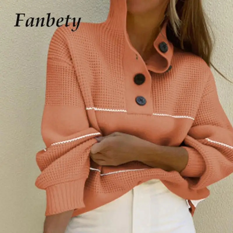 

Свитер женский трикотажный в полоску, с высоким воротником и длинным рукавом