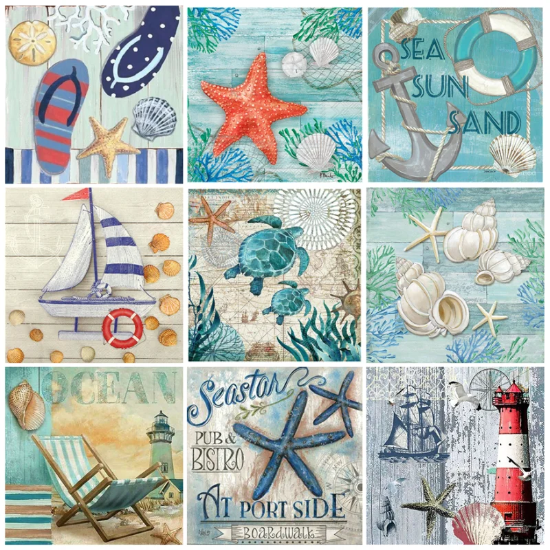 

5D DIY Landscape Diamond Painting Shell Starfish Sea Turtle Cross Stitch Kits Full Drill Diamond Embroidery Mosaic Home Decor