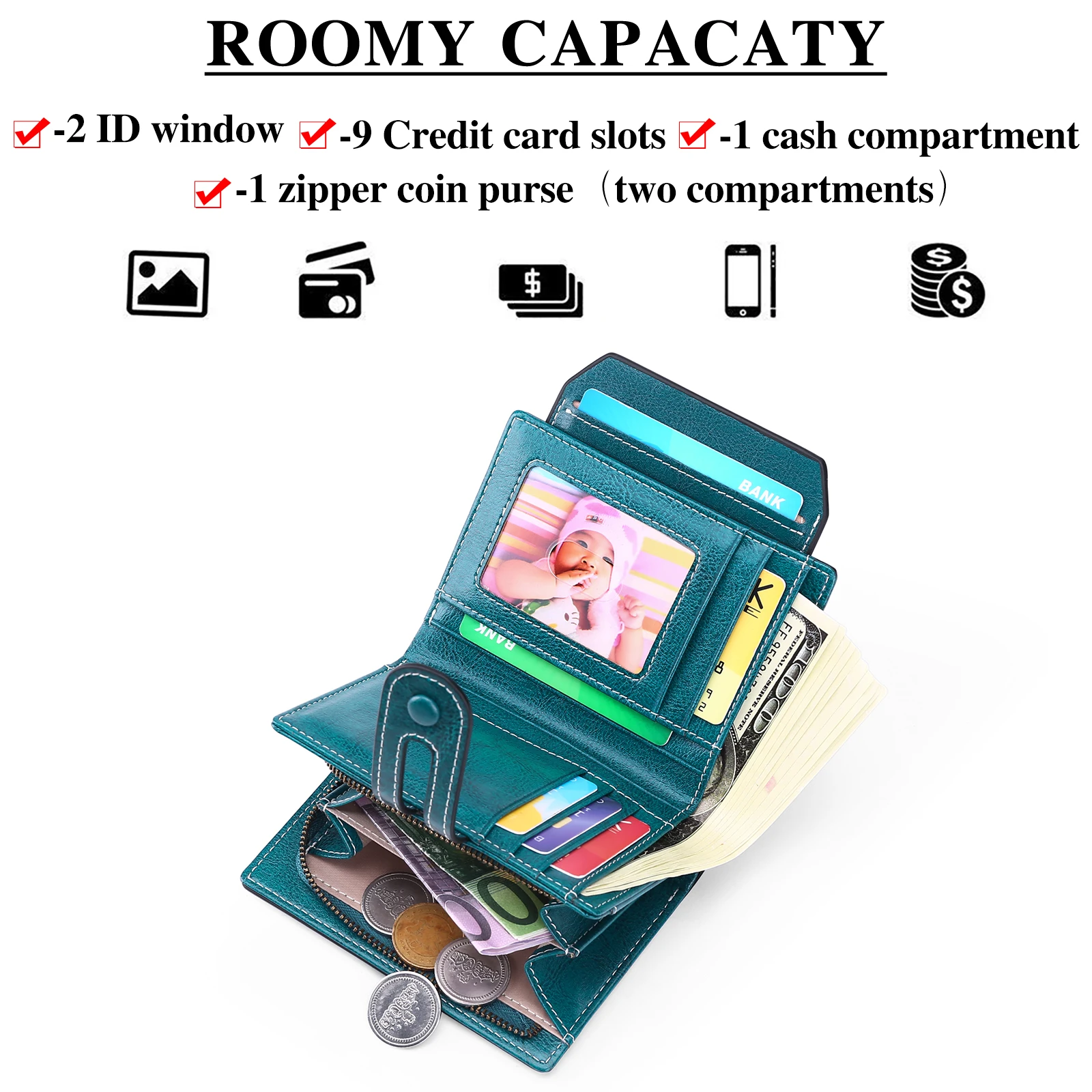 Women Wallet Genuine Leather Retro Oil Wax Cowhide Fashion Girls Wallet Short Zipper Cute Small Coin Purse for Women