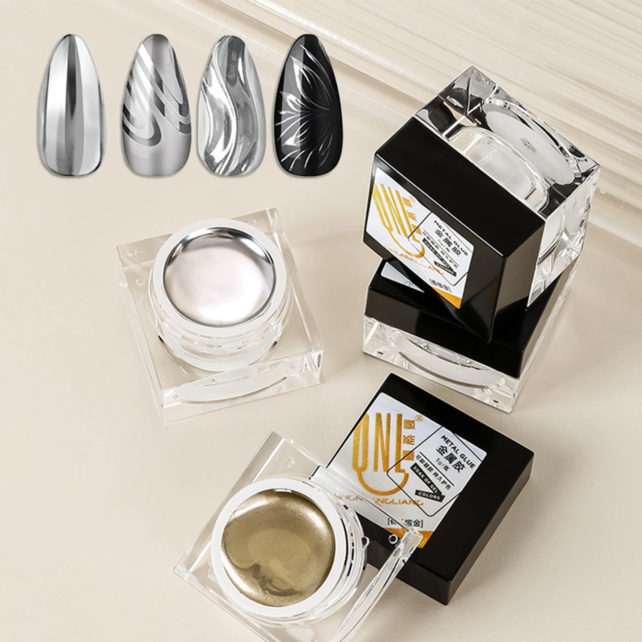 Фото QINGNENGLIANG 5г Металлический гель-лак для ногтей: Золото, Серебро, Эффект Зеркала, Хромированный Лайнер-Гель, УФ/LED, Снимаемый, для Домашнего и Салонного Использования, DIY №1