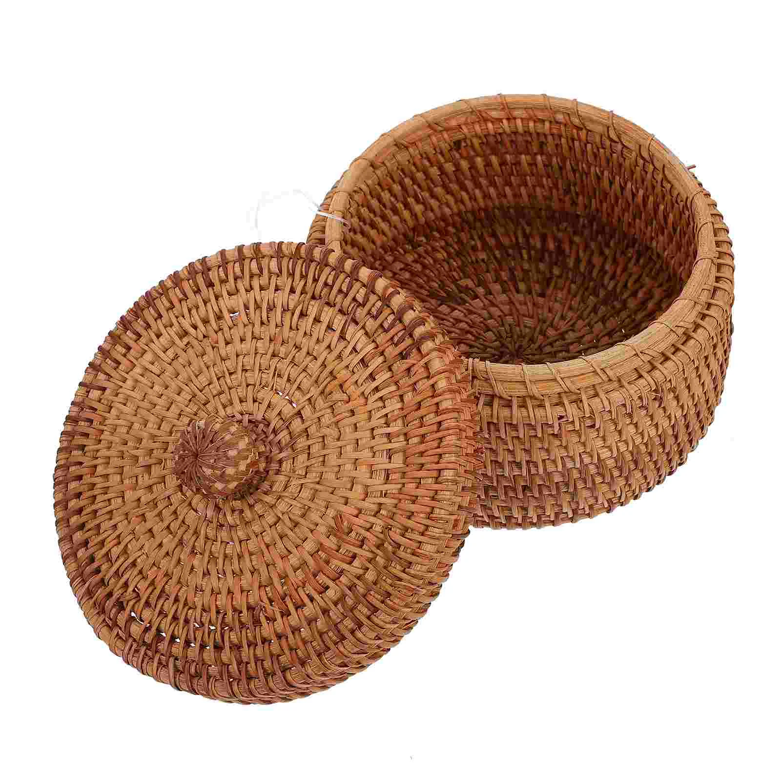 

Basket Storage Rattan Wovenbaskets Lid Round Box Wicker Tray Boxes Fruit Lids Sundries Decorative Minisnack Bowl Decor Organizer