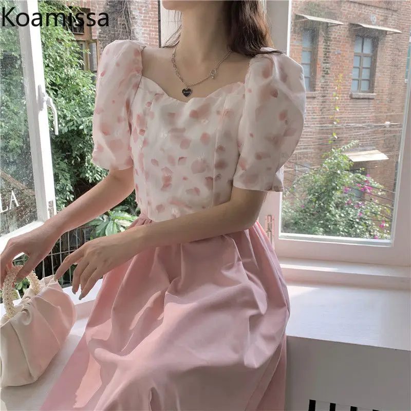 

Женский комплект из двух предметов Koamissa, с цветочным принтом и рукавами-фонариками, облегающая длинная юбка в Корейском стиле