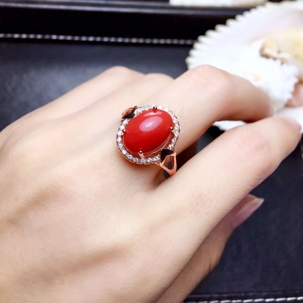 

[MeiBaPJ The Spirit of the Sea Precious Red Coral Gemstone Ring for Women Real 925 Sterling Silver Fine Jewelry