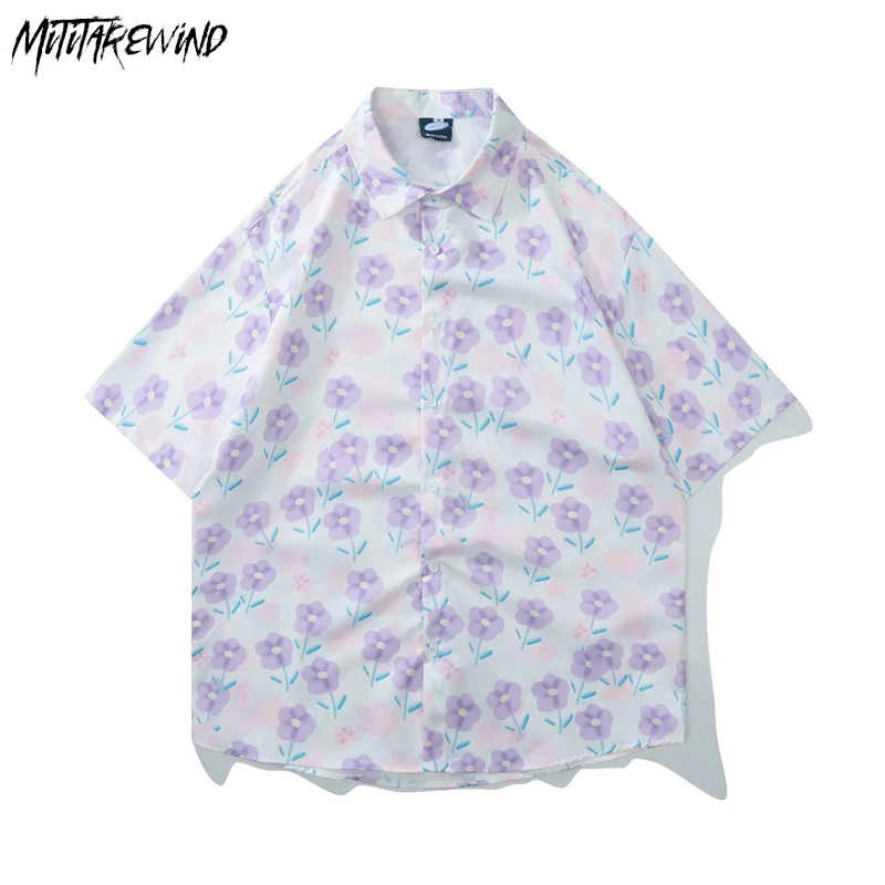 

Full Printed Floral Short-sleeved Shirt High Street Fashion Streetwear Men Summer Hawaiian Thin Cardigan Top Casual Lapel Shirts