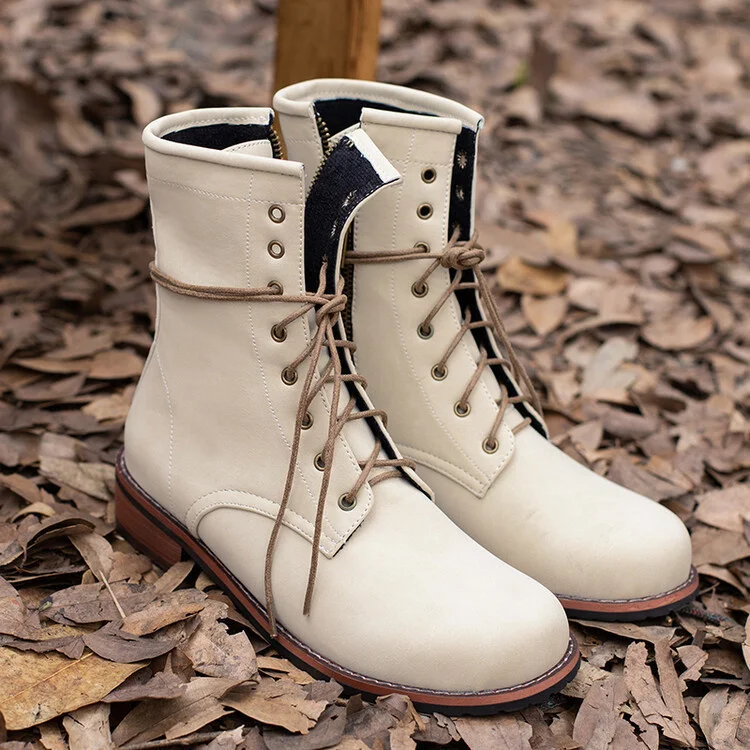 2023 New Retro Martin Boots Low Heels Women Round Toe Ankle Boots Fashion Side Zip Lace Up Short Knight Boot Female Shoes