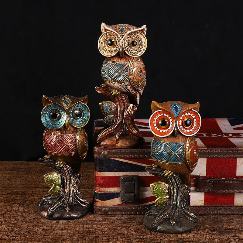 

Owl Resin Craft Owls Ornament Lovely Bird Miniatures Figurines for Home Decor Living Room Bedroom Office Decoration