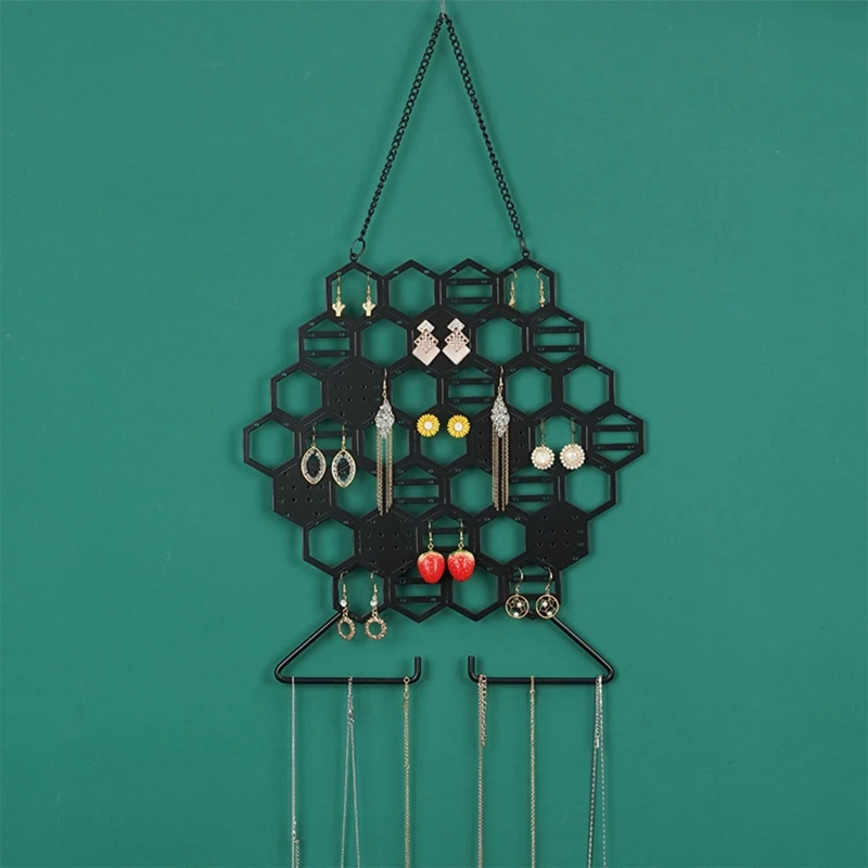 

Металлическая сетчатая сотовая настенная подвесная декоративная подставка для ювелирных украшений, подставка для сережек, ожерелий, брасл...