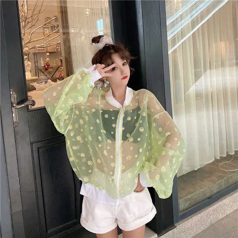 

2022 New Korean Style Loose Flower Printed Thin Jacket Sunscreen Women Long Sleeve Casual Sunscreen Jackets Veste Femme Y203