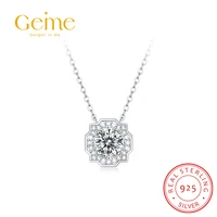 geme 925 sterling silver round cut 1ct moissanite necklace women wedding pendant with full zirconia anniversary fine jewelry