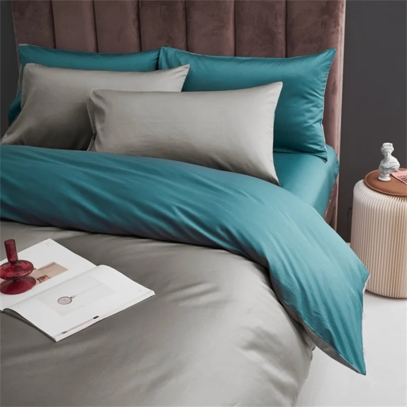 Solid Color Egyptian Cotton Duvet Cover Flat Sheet Pillowcase Hotel Quality 600 Thread Count Bed Sheet Set Soft Silky Bed Linens